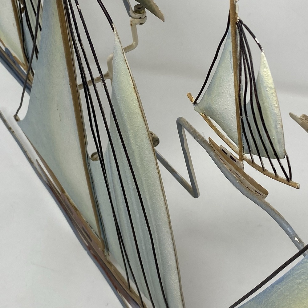 VTG Collections Etc Metal Wall Art Sailboat Sculpture Regatta 27x13 Hand-Painted - Picture 6 of 13